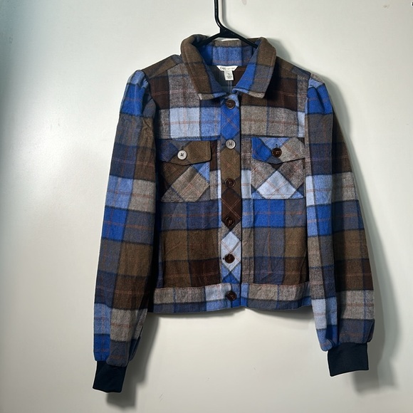 CATO FLEECY POLYESTER PLAID CROPPED FLAP POCKETS BUTTONS UP SIZE SMALL - Picture 4 of 12